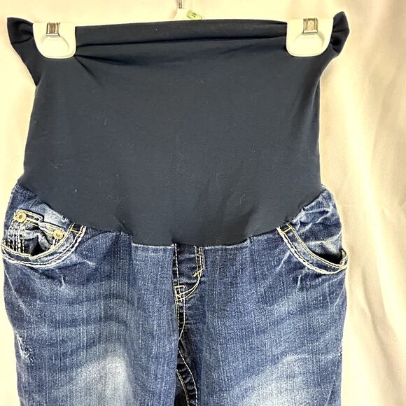 WallFlower Maternity Blue Jeans Size medium Denim embellished pocketsCloe - Picture 2 of 15
